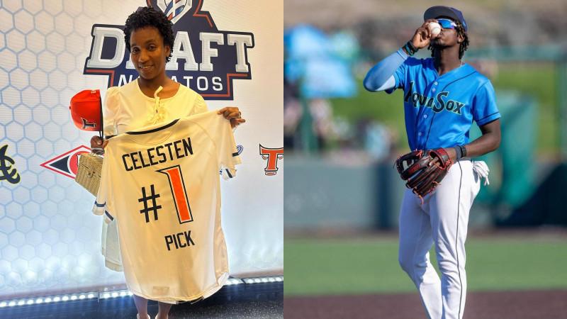 Ruth Daniela muestra con orgullo la camiseta del primer pick del Draft de Novatos, mientras su hijo Felnin Celestén continúa destacando en el terreno de juego como una de las grandes promesas del béisbol dominicano.